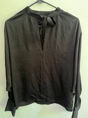 Maje Black Tie-Neck Long-Sleeve Blouse